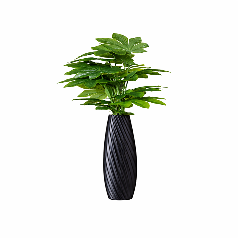 Artificial Monstera in Tall Black Vase